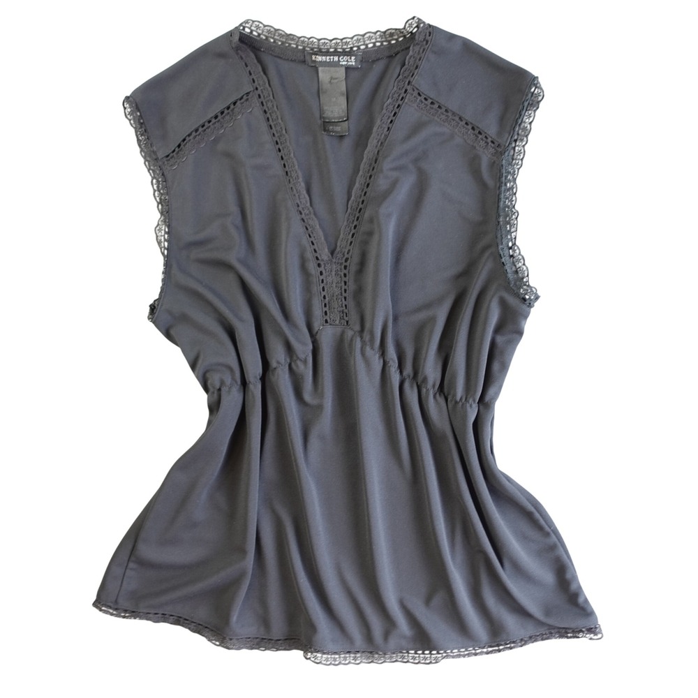 Vtg 90s Sleeveless Top Womens Med Black Lace Trim‎ Babydoll Whimsigoth Coquette